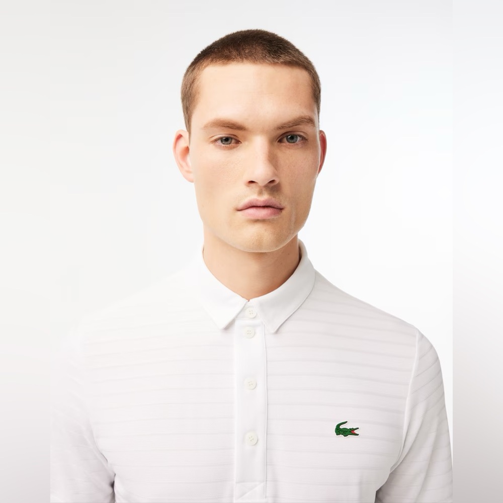 NWT Lacoste Sport White on White Textured Striped Golf Polo Shirt, Size 3XL - Picture 2 of 5
